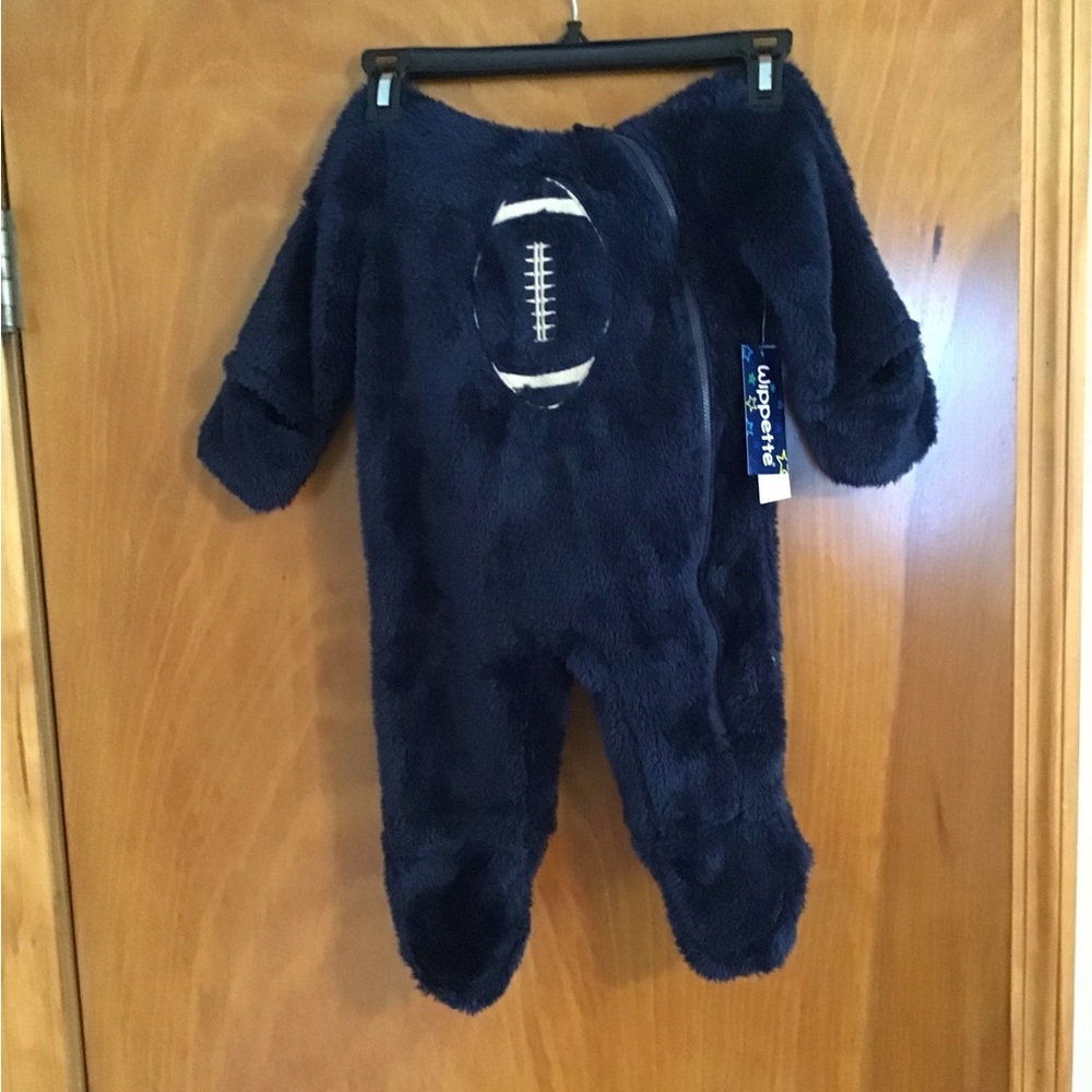 Whippette Kids Navy Blue Football Fleece One-Piece.